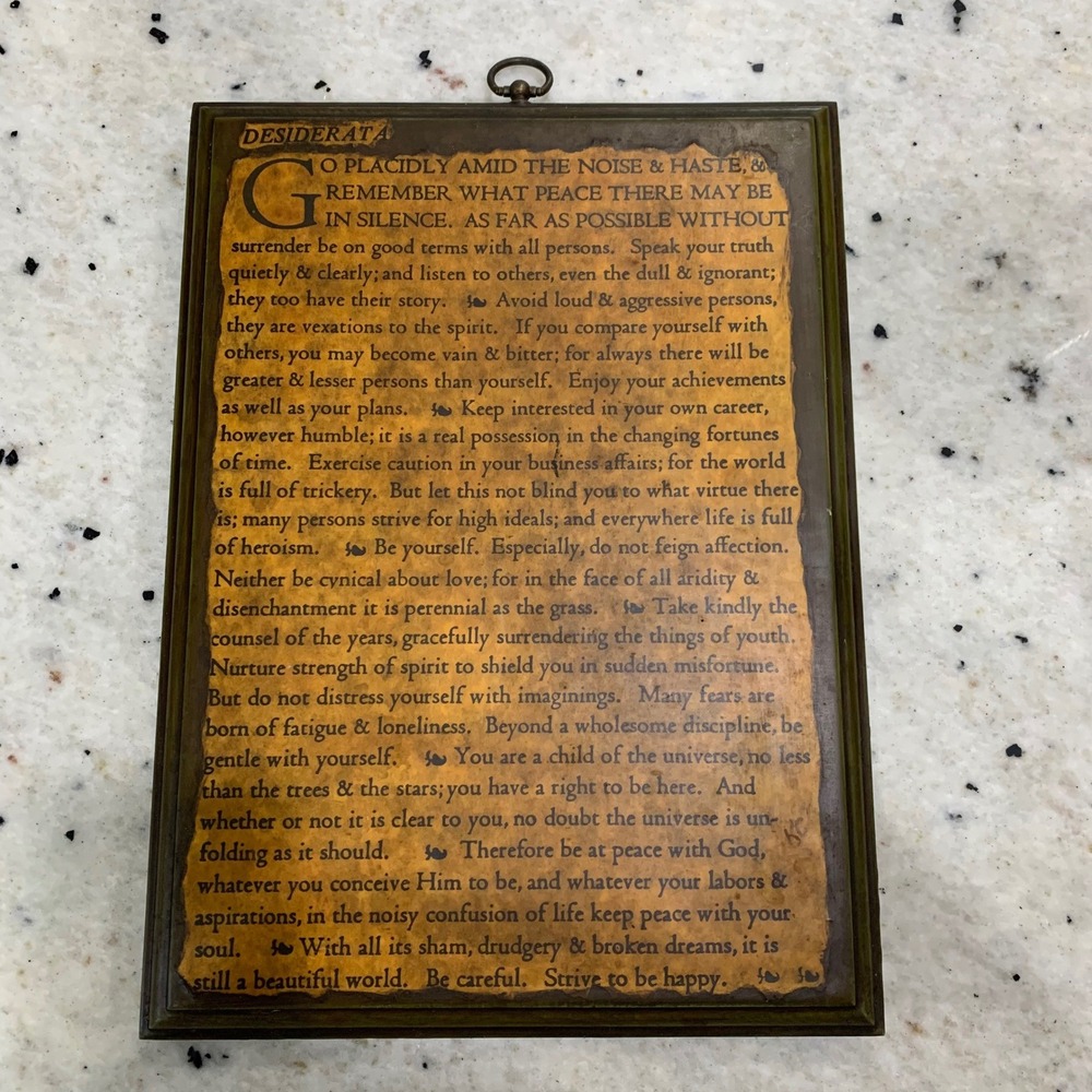Vintage 1972 Desiderata Poem Wood Wall Plaque Max Ehrmann 15x11 Decoupage Art